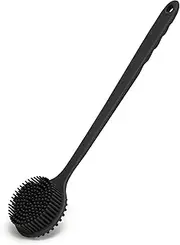 Silicone Back Scrubber for Shower-Long Handle, Double-Sided Body Shower Cleaning Tool for Men Women That Produces Rich Foam, Exfoliates Rough Skin on the Back, and Offers a Massaging Effect(Pink)