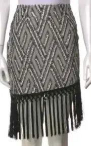 WOW! New Tags Valentina Shah black white grey pattern fringe skirt XS $430 Italy