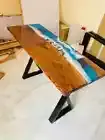 Ocean Blue Epoxy Console Table – Modern Walnut Epoxy Resin Table, Handmade table
