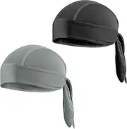 [TNSLAND] Pack of 2 Sports Bandana Cap, Quick-Drying, Durag Men's Bandana, Men's Women's Running Hat, Men's Headscarf, Summer Hat for Cycling, Climbing, Running, Gym, Black, Grey, Multicoloured, 48-56