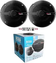 2 Marine Speaker Audio Systems MR60B Black 2 Way 6.5 Inch 16.5 cm 165 mm 100 Watt RMS 200 Watt Max Waterproof Sea Pool Boat Hotel Pair + 5 Free Stickers