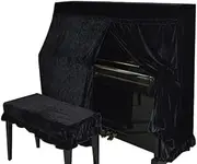 Omonic Full Piano Cover and Chair Bench Cover Cloth Art More pleuche Decorated with Macrame for Universal Upright Vertical Piano Upright piano universal 118-131 be universally (Black)