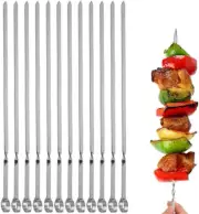 12PCS Kabob Skewers Flat Metal Stainless Steel BBQ Barbecue Skewer 16" Anti-Roll