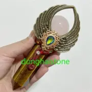 5"+ Natural Rose Quartz/Tiger’s Eye Magic stick Quartz Crystal Obelisk Gem 1PC