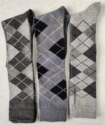 3 PAIRS ARGYLE/DIAMOND PATTERN GIRLS COTTON RICH UNDERKNEE SOCK SHOE SIZE 12-3.5