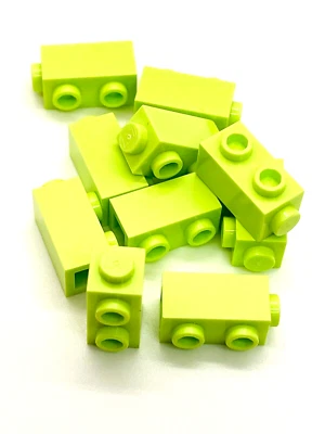 1x1x2 LEGO Parts Yellowish Green Brick 1 x 1 x 2 w Side Studs #32952 QTY 10
