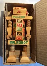 Vintage - Mr Robot - 3D 12 Piece Wooden Building Puzzle Alphabet Numbers