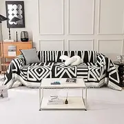 VCLIFE Boho Couch Cover Soft Black Cream White Sofa for Dog Cat, Chenille Slipcover Triangle Plaid Pattern Sectional 3 Cushion Furniture Protector SF-BX-01L