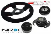 NRG 320mm Race BK Suede Steering Wheel Rd St 130H Hub Gen3 Black Release Lock LB