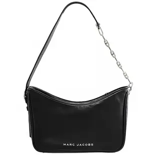 MARC JACOBS 經典金屬LOGO皮革拉鍊肩背包(黑)