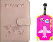 [THXFUNAREA] Passport Cover and Suitcase Tag Set, Passport Organiser, Faux Leather Passport Organiser with Luggage Tag, Passport Cover Case for Credit Cards, ID Cards, Travel Documents