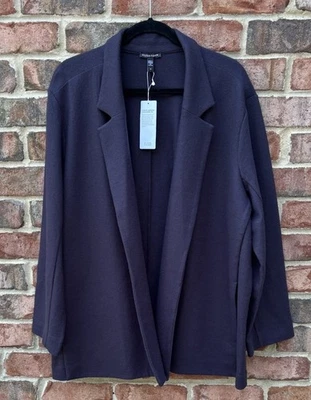 NWT Eileen Fisher Nocturne Boiled Wool Jersey Notch Collar Open Jacket $348 1X