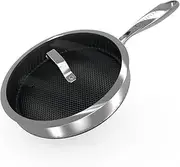 316L Stainless Steel Honeycomb Surface Hybrid Non Stick Stainless Wok Pan With Lid,PFOA Free Suitable for Induction, Ceramic, Electric,and Gas Cooktops (Pan with lid, 11 inches)