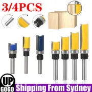 3/4Pcs 1/4" Shank Flute Flush Trim Router Bit Set Top Bearing Milling Cutter Kit