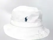 RALPH LAUREN Kids Polo Bear Reversible Bucket Hat One Size 4-7 Tropical White