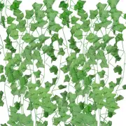 12Pack 84ft Fake Leaves, Artificial Ivy Garland Artificial Leaf String, Green