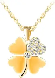 [INFINIONLY] Women's Four Leaf Clover with Cubic Zirconia Necklace 925 Silver Creative Clover Chain Pendant with 45 cm Chain for Girls