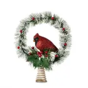 Holiday Time Red Bird Wreath Christmas Tree Topper