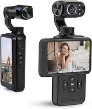 Small Vlog Camera, 5K Pocket Video Camera with 3.5 Inch Rotating Touchscreen, HD 3 Axis Stabilization,Travel Vlogging, Following Faces and Clear Footage
