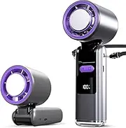 5000mAh Portable Handheld Fan with Cooling Chip & Flashlight – Rechargeable, Neck Strap, Desk Stand, Infinite Speeds for Outdoor, Office, Camping (Grey)