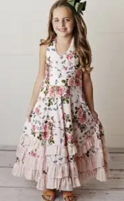 Girls NWT Oopsie Daisy Dress Halter Maxi Long Dress Ruffles Free Hair Bow 4