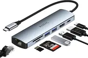 USB C Hub Ethernet HDMI 4K 60Hz, KOZYC USB-C Hub 7 in 1 Multiport Adapter with HDMI, 2X USB 3.0, Gigabit Ethernet, SD/TF, 100W PD Charging, Compatible with MacBook Pro/Air, DELL XPS, HP