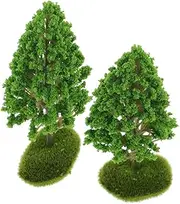 2pcs Tree Model Mini Tree Diorama Artificial Topper Base Fake Plant De Noel Green Decor Faux Plants for Outdoors Green Landscape Sand Minis Terrain Terrarium Decor Bay Plastic
