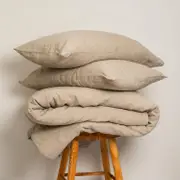 Natural Stripe Linen Duvet Set - 100% French Flax Linen, King / Natural Stripe