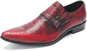 [Generic] Men Oxford Animal Skin Genuine Leather Buckle Strap Flat Block Heel Slip On Formal Dress Loafer Shoes