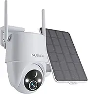 MUBVIEW Solar Security Cameras Wireless Outdoor, 360° PTZ Battery Powered Outdoor Camera, 2.4Ghz WiFi Security Camera for Home, 2K, Color Night Vision, Motion Detection, Storage Card/Cloud Storage