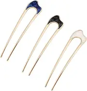 U Shaped Hair Pin, 3 Pcs Vintage Metal Hair Fork for Women and Girls Hairstyle (White, Blue, Black)