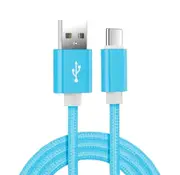 Nylon Braided USB-A to USB-C 2m/6ft Fast Charging Cable For Samsung, Xiaomi, Redmi, Huawei & All Android TYPE-C Devices - Blue