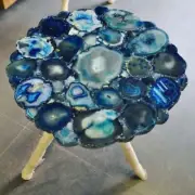 Custom Made Blue Agate Stone Coffee Table Gemstone Top Furniture Home Decor