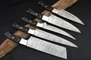 5 pieces Damascus steel handmade kitchen Sheff knife set black handle with shet