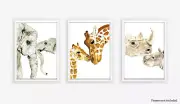 Mother and Baby Animal Print Set - neutral nursery prints, safari animals