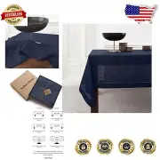 Elegant 60 x 108 Navy Linen Tablecloth - 100% Pure with Timeless Hemstitch Style