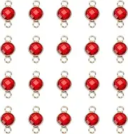 uxcell Birthstone Connector Link 2mm Hole Red 304 Stainless Steel Crystal Bead Glass Links Charm Silver Plated Round for Drop Dangle Pendant Anklet,20Pcs