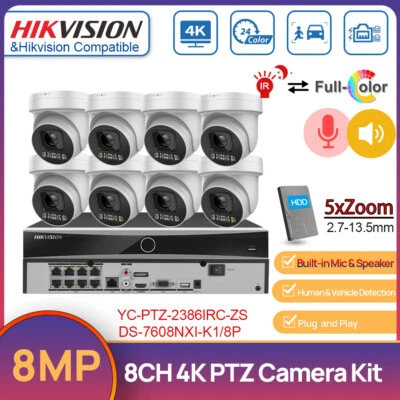 Hikvision 8CH AcuSense POE NVR 4K PTZ Dual Light 5XZoom ColorVu IR Camera System