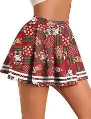 [Shukqueen] Womens Christmas Sexy Pleated Mini Dress Red Black Green Plaid Print Skirt Cheerleader Skirts