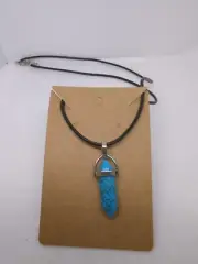 Turquoise Healing Crystal Point Necklace Silver tone Leather Necklace 22" Cord