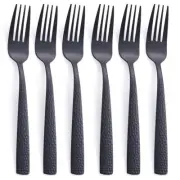Matte Black Dinner Fork Set of 6, 8.0 inches Stainless Steel Black Silverware...
