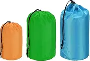 uxcell Stuff Sack 4x7/5x10/7x13, 3 Pcs Waterproof Outdoor Storage Sack Portable Drawstring Dust Flap Bag Sleeping Bag for Camping Hiking Backpacking, Orange/Green/Blue