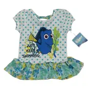 Disney Pixar Girl's Size 4T Dory Turquoise Polka Dot Dory Top Chiffon Ruffles