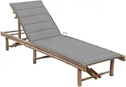 Sun Lounger, Outdoor Sun Lounge Patio Chaise Lounge Reclining Chair Recliner Chair Garden Sun Lounger with Cushion Bamboo