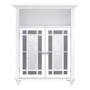 Teamson Home Windsor Wooden Freestanding Floor Cabinet with Glass Mosaic Doors, White