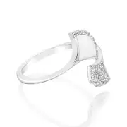 Sterling Silver Rhodium Plated Cubic Zirconia Dolphin Tail Ring, Q