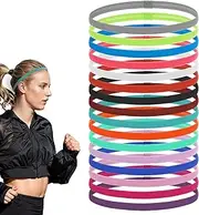 [salbsever] 16 Pieces Elastic Headbands Colorful Workout Headbands Sports Headbands Stretchy Skinny Headbands for Women Grip Headbands Non Slip Thin Headbands for Women, Men(Multi-colored)
