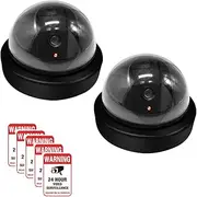 findTop Dummy Camera CCTV Surveillance System with Realistic Simulated LEDs, 2 Pack Fake Hemisphere Security Camera with 5 Pieces Warning Security Alert Sticker Decals
