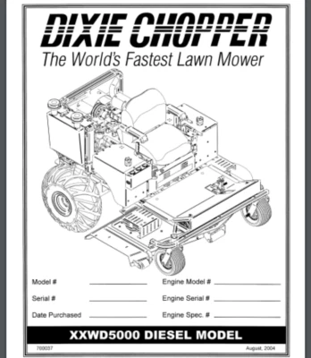 Dixie Chopper Diesel Mower XXWD5000 Parts Manual 40 PGS 2005