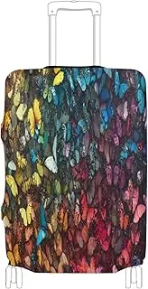 [Joisal] Fantasy Forest Purple Luggage Covers for Suitcase Fit 18-32 Inch Suitcase Protector Cover Tsa Approved Anti-scratch Suitcase Accessories, Rainbow Butterflies Colorful, L 26-28 in